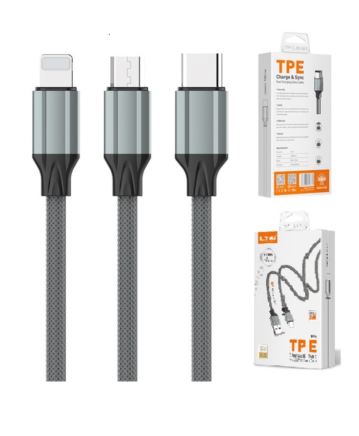 Ldnio LS442 Nylon Braided Fast Charging Cable USB To Type-C / Lightning / Micro Interface 2.4A 2M